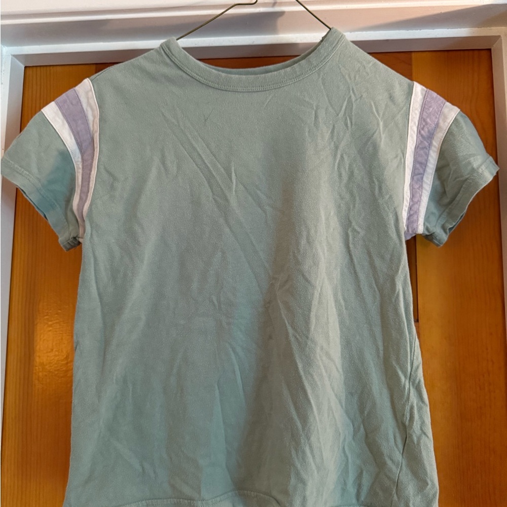 Crewcuts Mint Green Tee with White and Gray Stripes